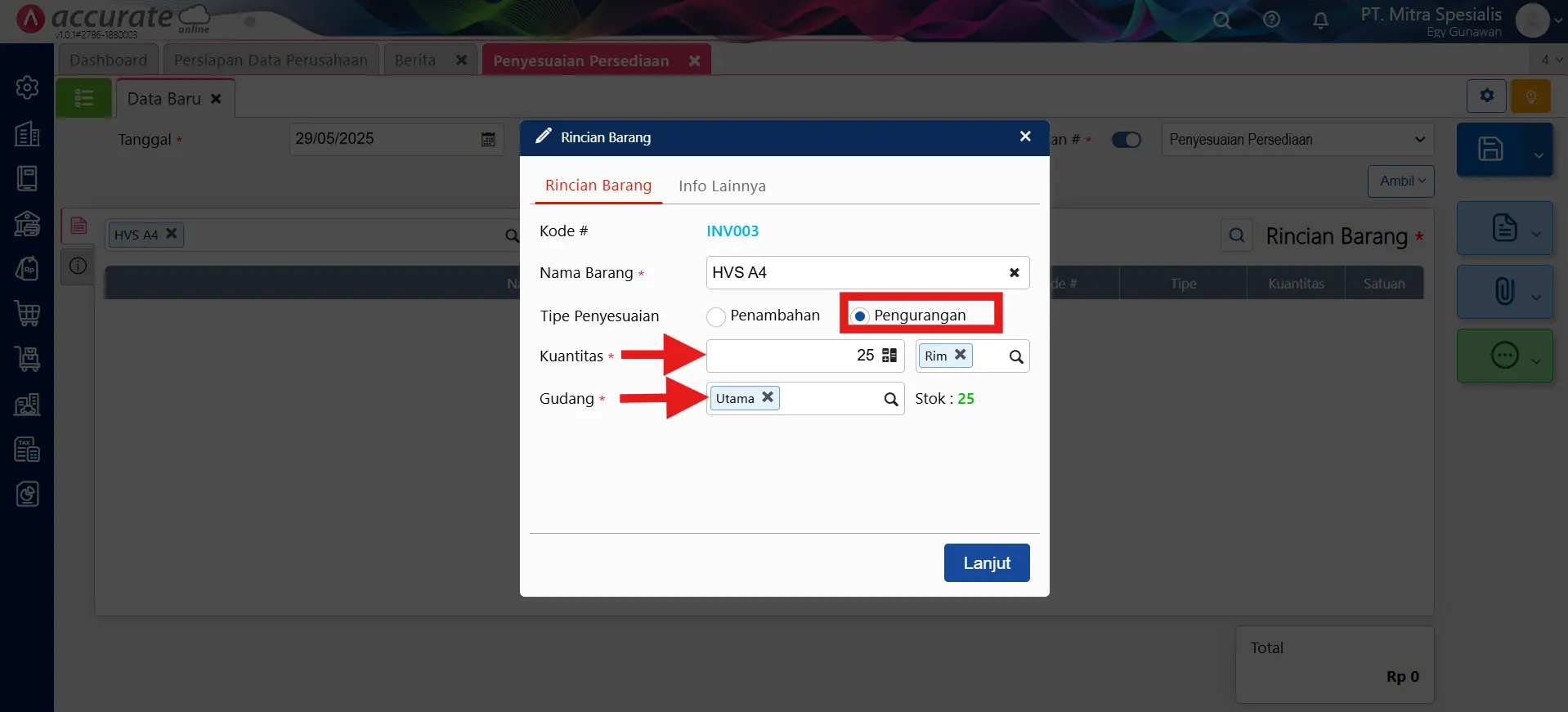 Cara mencatat penyesuaian nilai persediaan tanpa merubah stok barang